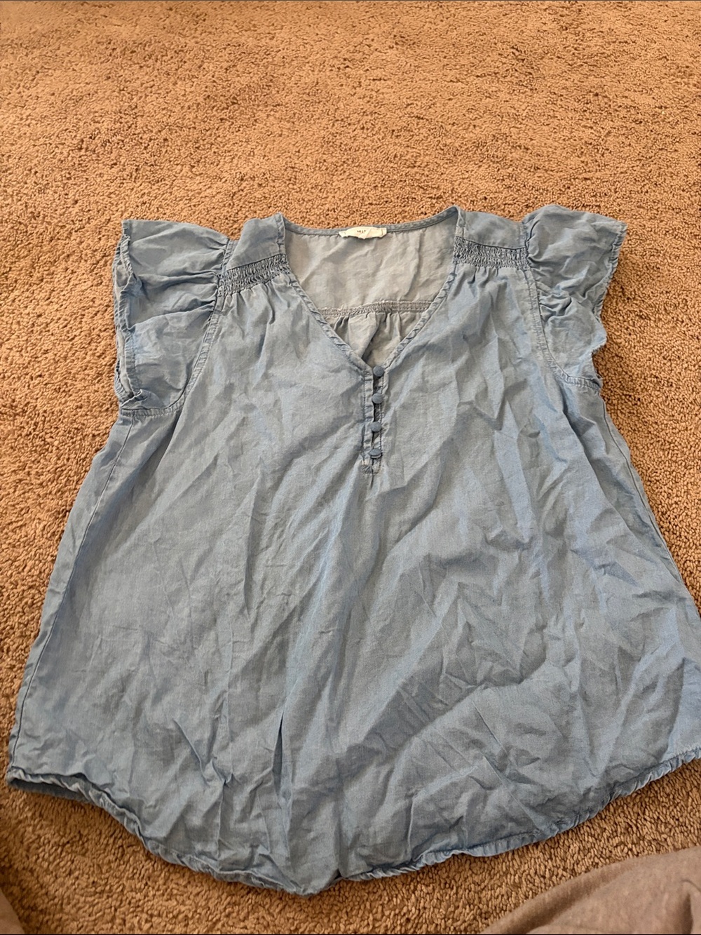 mine Light Blue V-Neck Flutter Sleeve Top